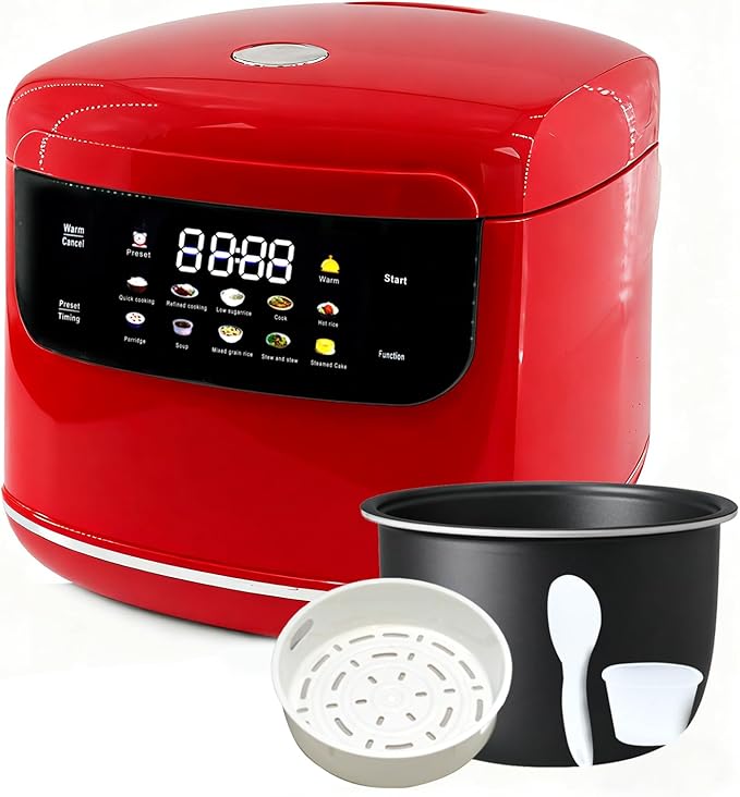 Smart Rice cooker,2L Mini Protable Rice Cooker,5 Cups Cooked/3 Cups Uncooked, 400W Non-Stick Rice Maker, 24 hours Timer Delay, 10 Functions, Fast Cooker