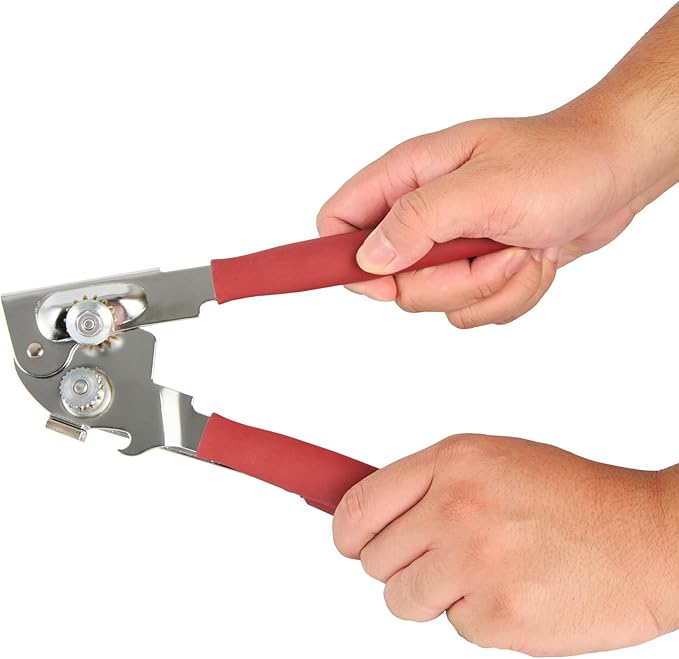 Restaurantware Stainless Steel Magnetic Manual Can Opener - 6 Pack - German Standard Red Crank Can Opener with Magnet, Ergonomic Handles, Non-Slip - Heavy-Duty Hand Can Opener, Easy Turn, Sharp Blade