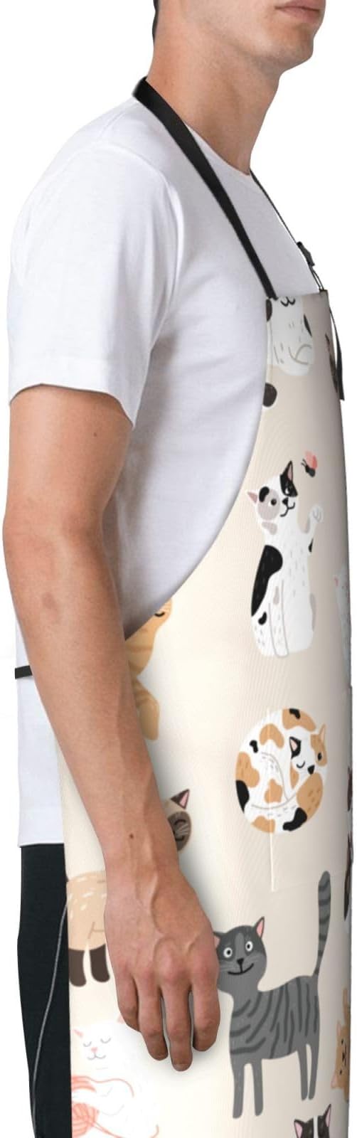 Cat and Dogs Animals Adjustable Bib Neck Chef Aprons, Kitchen Bbq Waterproof Apron with 2 Pockets For Mom Dad