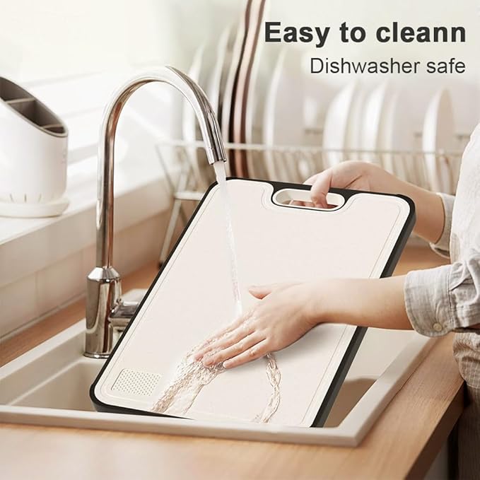 Titanium Cutting Board for Kitchen-2 in 1 Double Sided Pure Large Cutting Board with Magic Cube Texture & 2 Stainless Steel Finger Guards, Non-Slip, Scratch-Resistant, Dishwasher Safe