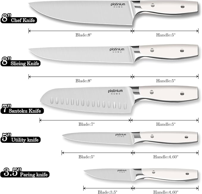 Kitchen Knife Set of 5,Professional Chef knife High Carbon Stainless Steel White Chefs Knives for Home Cooking, Includes Chef, Santoku, Boning, Utility, Peeling Knives with Gift Box
