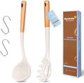 Silicone Soup Ladle Spoon, Kitchen Soup Cooking Spoons Set, Large Spaghetti spoon, Nonstick Pasta Spoon, Heat Resistant Pasta Fork for Serving Soup, Noodle, Sauce