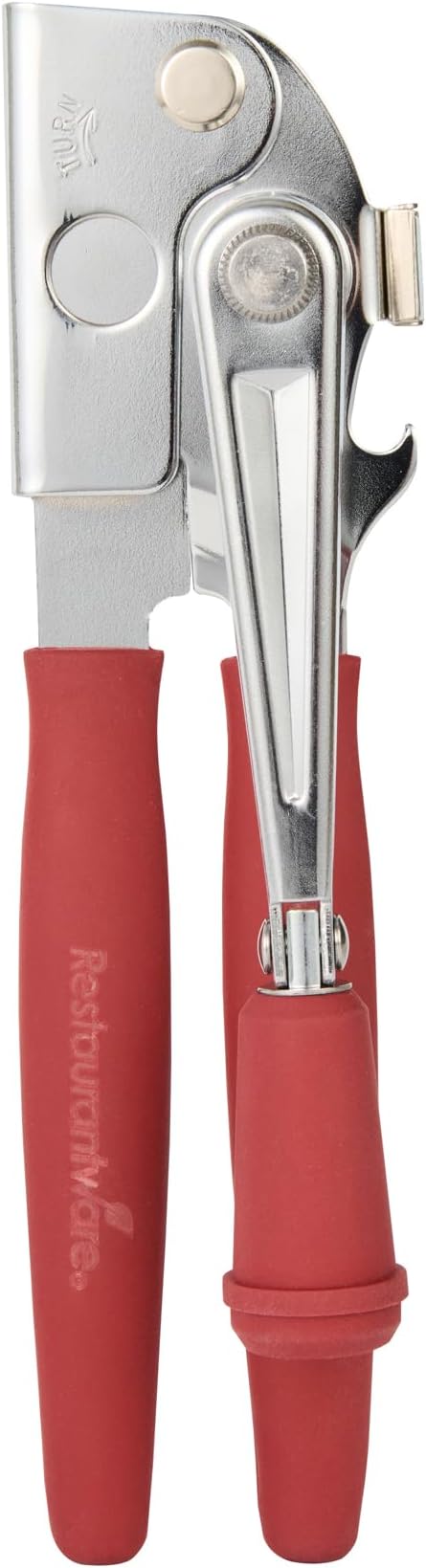 Restaurantware Stainless Steel Magnetic Manual Can Opener - 6 Pack - German Standard Red Crank Can Opener with Magnet, Ergonomic Handles, Non-Slip - Heavy-Duty Hand Can Opener, Easy Turn, Sharp Blade