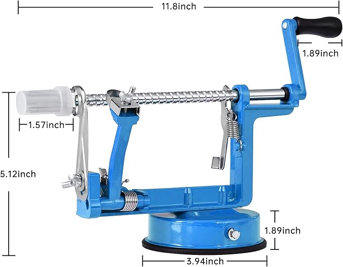 Apple Peeler, Slicer Corer Potato Peelers 3 In 1, Stainless Steel Heavy Duty with Suction Cup Base (Blue)