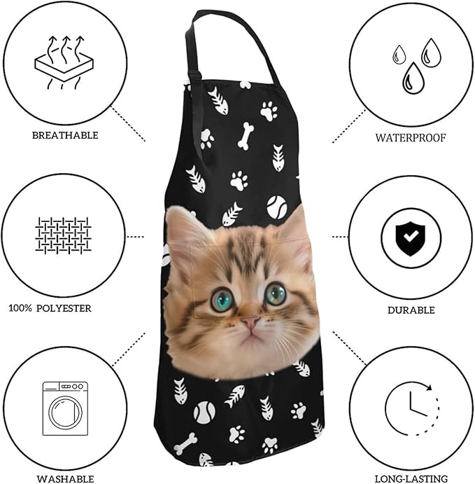 Custom Dog Face Apron for Men Women, Personalized Photo Bib Apron with Pockets, Customized Chef Aprons