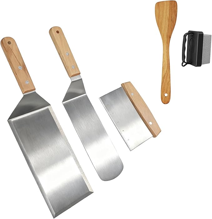 Professional Griddle Spatula Set - Stainless Steel Spatula Bread Cutter and Griddle Scraper,Flat Top Grill Accessories Set,Scraper for Outdoor Barbecue