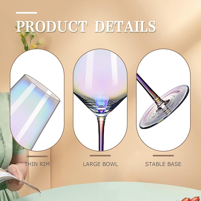 CUKBLESS Red Wine Glasses Set of 4, 20 oz Iridescent Hand Blown Wine Glasses, Long Stem Glasses for Red or White Wine, for Birthday, Wedding