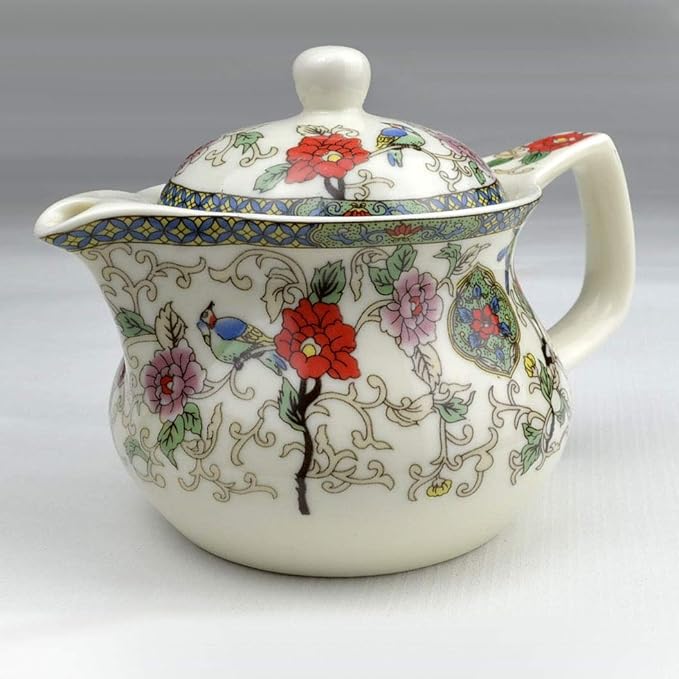 Porcelain Teapot 500ml Flower and Bird Kettle Stainless Infuser