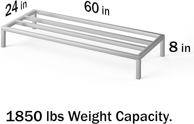 60" Long x 24" Wide | Height: 8" Off The Floor Aluminum Dunnage Rack | Storage in Restaurant, Kitchens and Garages and More!