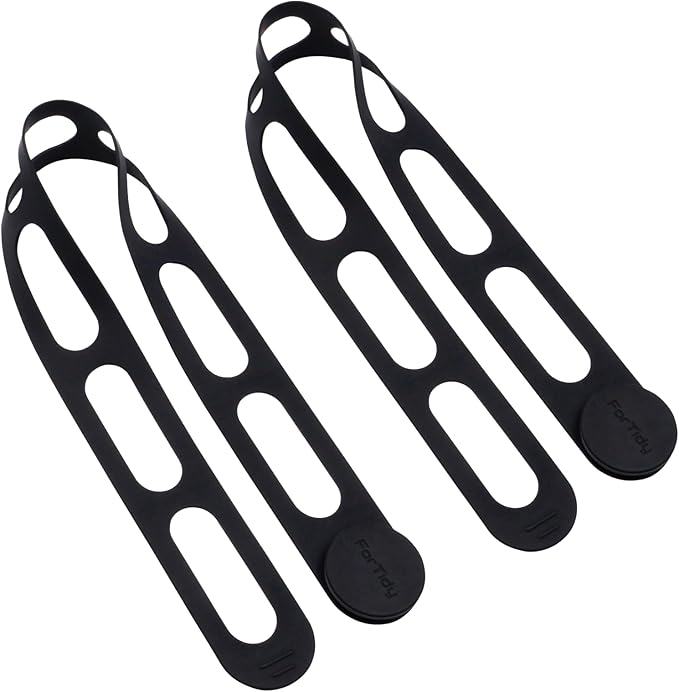 FORTIDY Silicone Latch Strap for Slow Cooker Lid, Pot, Bento Box, 21.65 in Reusable Elastic Self-Lock Silicone Tie for Bundling or Organizing Curtain, Cords, Yoga Mat, Camping Mat, 2pcs (Black&Black)