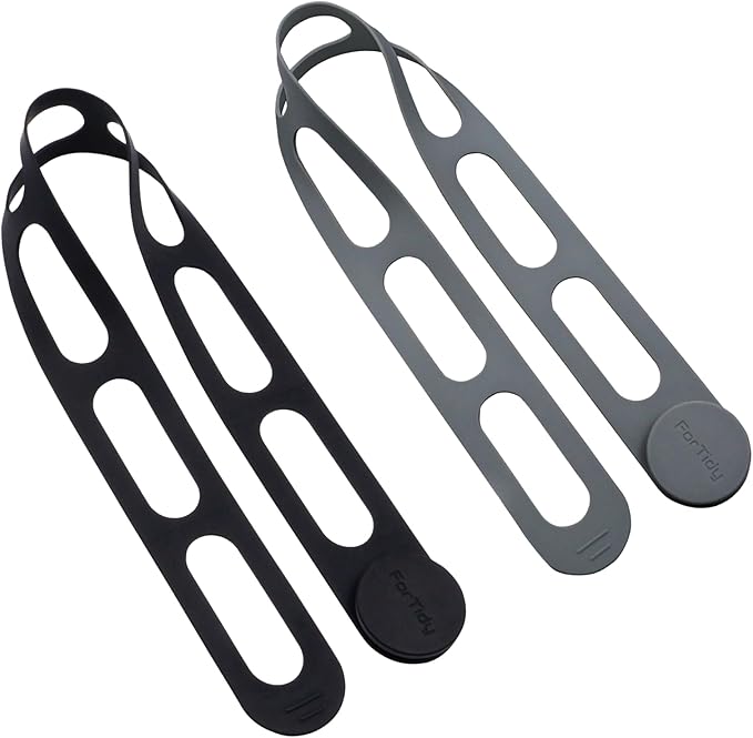 FORTIDY Silicone Latch Strap for Slow Cooker Lid, Pot, Bento Box, 21.65 in Reusable Elastic Self-Lock Silicone Tie for Bundling or Organizing Curtain, Cords, Yoga Mat, Camping Mat, 2pcs (Black&Gray)