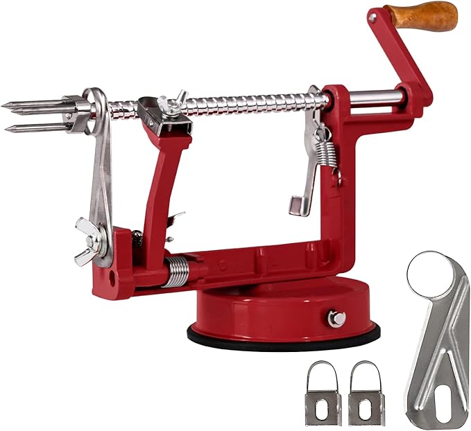 Apple Peeler, Stainless Steel Apple Corer Slicer Peeler, Durable Heavy Duty Die Cast Magnesium Alloy Apple Peeler Slicer Corer(Deepred)