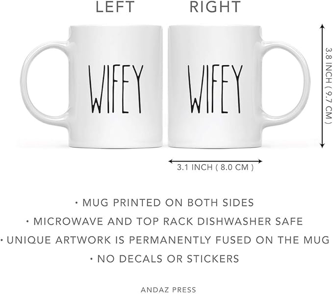 Andaz Press Simple Rustic Farmhouse Kitchen Decor 11oz. Ceramic Coffee Tea Mug Gift, Wifey, 1-Pack, Birthday Christmas Gift Ideas for Family, Friends