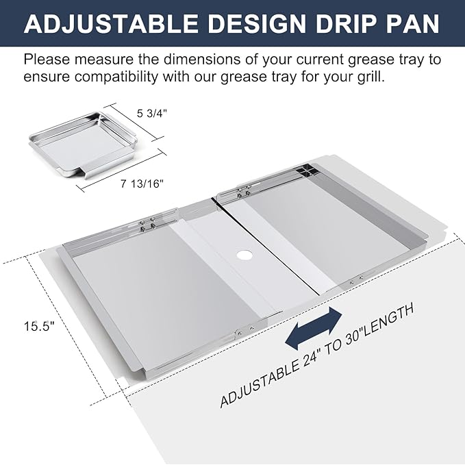 Criditpid Grill Replacement Parts for Nexgrill 4 Burner 720-0830H, Nexgrill 720-0888, Adjustable 24" - 30" Grease Tray Drip Pans & Grill Heat Plate Shield Kit for Home Depot Nexgrill Parts.