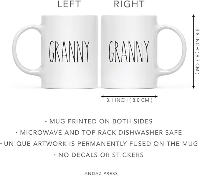 Andaz Press Simple Rustic Farmhouse Kitchen Decor 11oz. Ceramic Coffee Tea Mug Gift, Granny, 1-Pack, Birthday Christmas Gift Ideas for Family, Friends