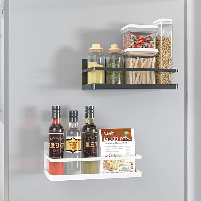 Magnetic Spice Rack for Refrigerator, Magnetic Spice Storage Rack Organizer for Fridge, Perfect Space Saver for Small Kitchen/Apartment (2, White)