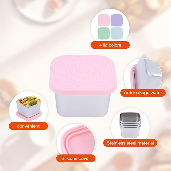 8 Pack Stainless Steel Snack Containers for Kids, 6oz Snack Box with Silicone Lids,Stackable Portable Small Food Storage Container for Picnic,Travel,School,Office,and Daycare