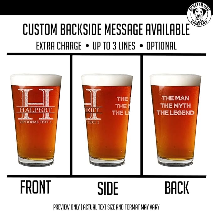 Personalized Etched 16oz Pint Glass – Beer Gifts, Custom Engraved Drinking Glasses, Customized Retirement Gift for Men, Birthday Gifts for Him, Beer Lover Cup, Groomsmen Wedding, Halpert Monogram