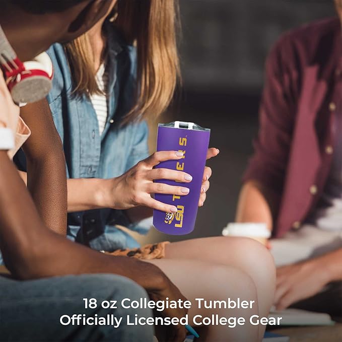 Campus Colors NCAA Stainless Steel Tumbler perfect for Gameday - 18 oz - Double Walled - Keeps Drinks Perfectly Insulated (LSU Tigers - Purple)