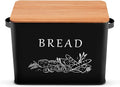 P&P CHEF Bread Box for Kitchen Counter, Metal Bread Storage Bin with Wooden Cutting Lid, Large Capacity for Holding 2+ Loaves, Retro Modern Style, Size 13” x 7.2” x 9.7”, Black
