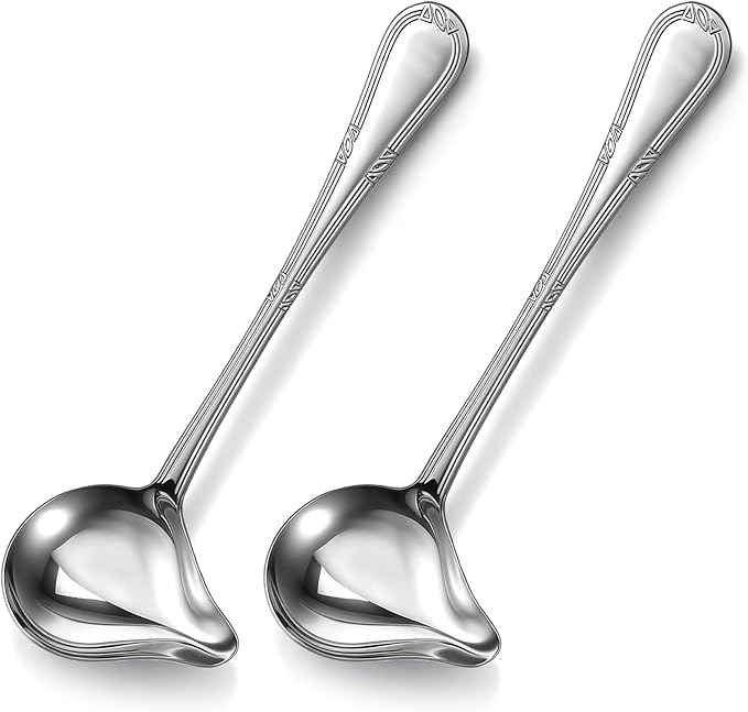 2 Pcs Small Ladle with Pour Spout 7.8'' Stainless Steel Gravy Ladle Sauce Soup Spoon 1 Ounce Small Drizzle Ladles for Cooking Serving Canning