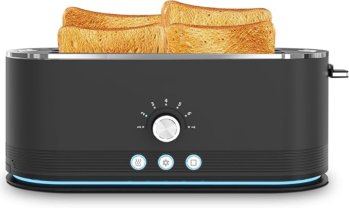 4-Slice Toaster, 7 Browning Settings, Removable Crumb Tray, Full body Stainless Steel Housing 1350W ，Anti-Fingerprint & Anti-Jam,Black