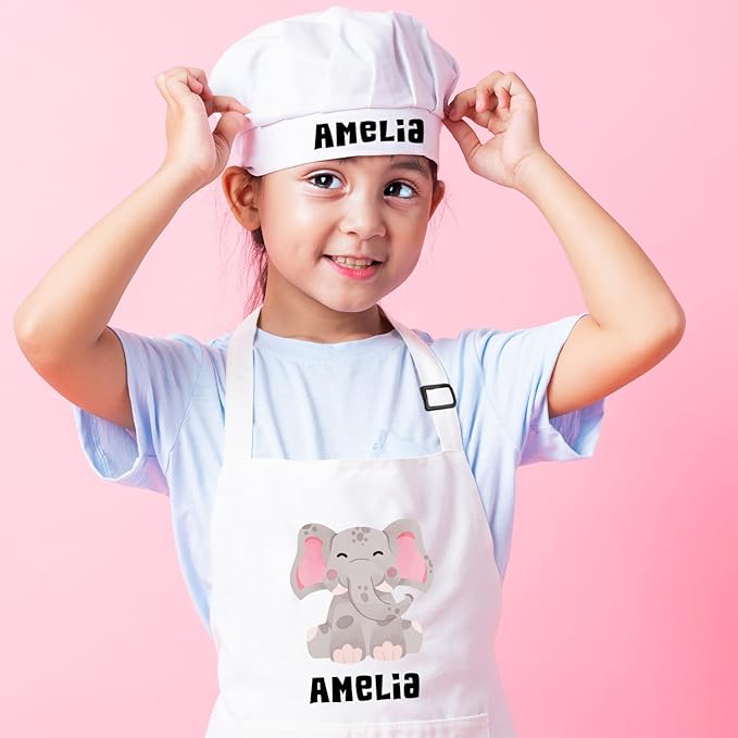 Custom Name Kids Apron with Chef Hat, Waterproof Apron for Cooking, Baking, Art, Painting, Christmas 2025 Personalized Birthday Gift for Daughter,Son, Grandson, Granddaughter Gift from Grandma, Mom