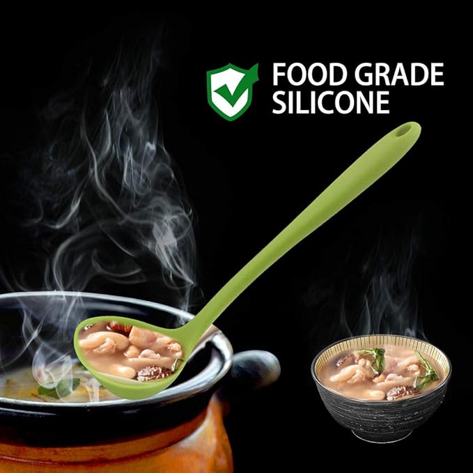 uxcell Silicone Soup Ladle Spoon 11.6 Inch Length Heat Resistant to 450°F One Piece Design Restaurant Kitchen Cooking Utensil for Serving Soup Light Green