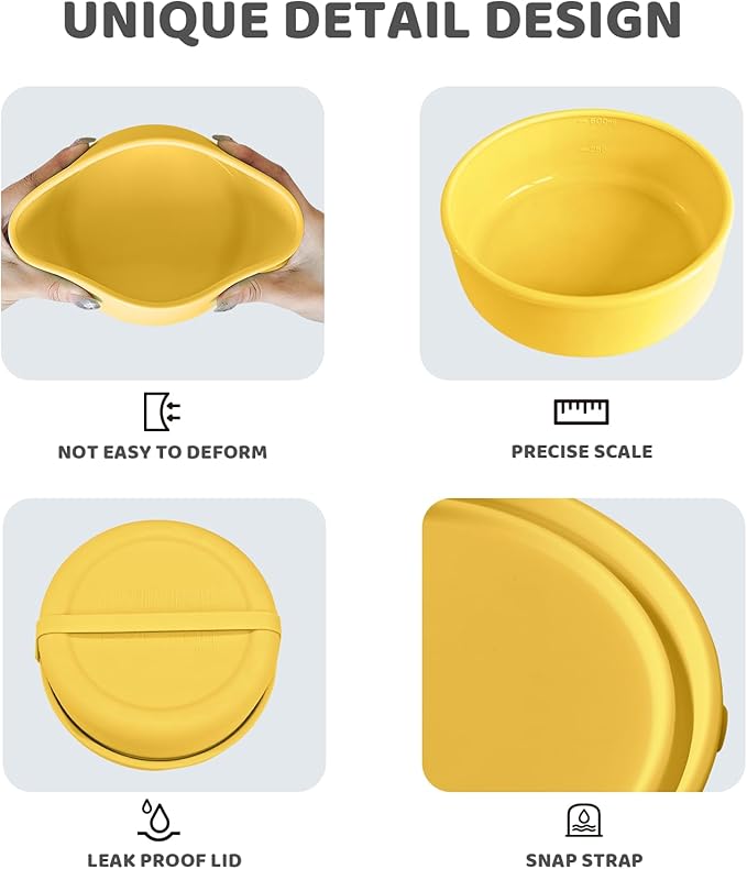 Silicone Food Storage Containers Bowl, Set of 3 Reusable Silicone Bento Lunch Box Containers with Lids (17oz, 25oz, 42oz) Dishwasher, Microwave and Freezer Safe (Bright Yellow)