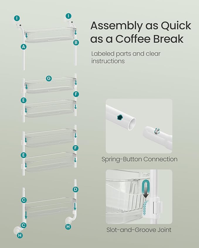 SONGMICS Over the Door Pantry Organizer, 6-Tier Kitchen Pantry Door Organizer with Adjustable Tall Baskets, Hanging Spice Rack, for Bedroom Bathroom Laundry Room, Transparent UKCS046WG01