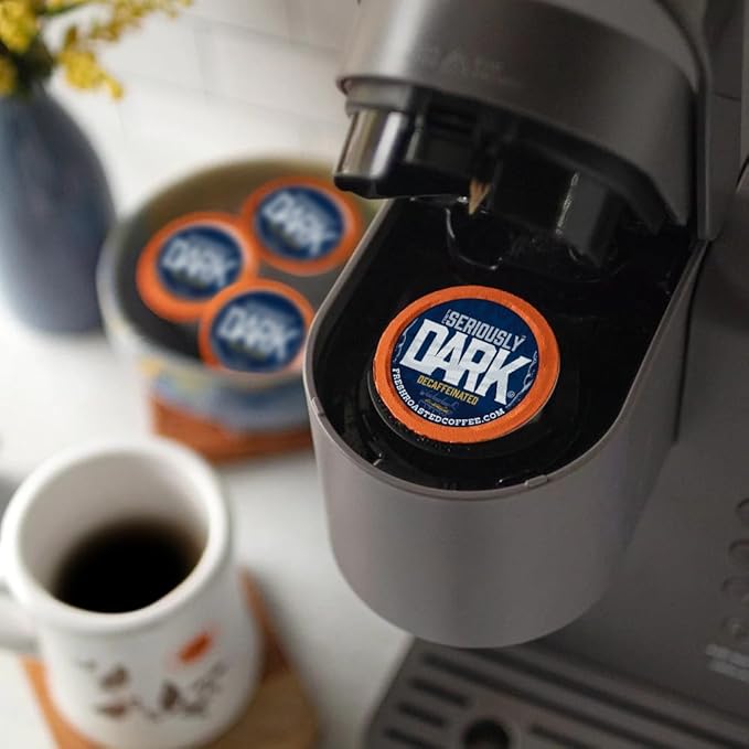 Fresh Roasted Coffee, Seriously Dark Decaf Artisan Blend, Kosher | 24 Pods for K Cup Brewers