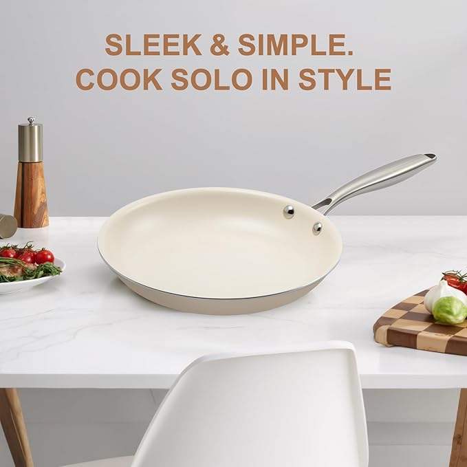 10.25 Inch Ceramic Nonstick Frying Pan Skillet - PFAS-Free, Non-Toxic, Oven Safe & Induction Ready, Aluminum Cookware with Stainless Steel Handle