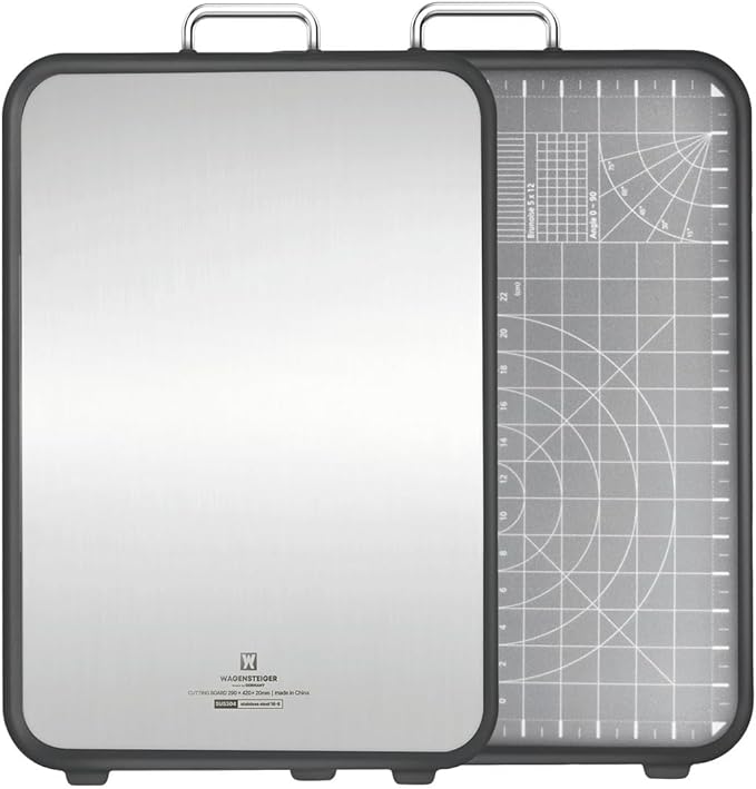 Stainless Steel Double Sided Chopping Board, Cutting Board, Metal Board Side & Plastic Board Side with Wheat Straw PP Inside, Easy to Clean, designed for precision, hygiene