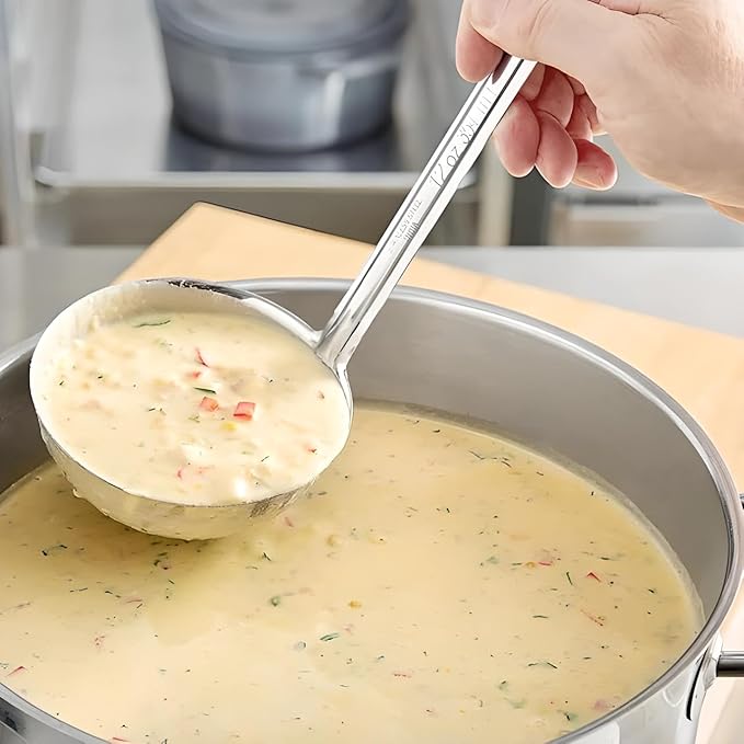 OCS Parts Set of 3 Stainless Steel Culinary Ladles | One-Piece Dishwasher Safe Home, Restaurant, Buffet and Catering Serving Ladle for Sauces, Soup, Gravy, and Salad Dressing (2-6 - 12 Ounce)