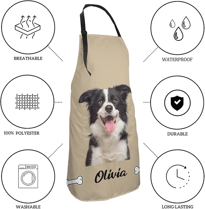 Custom Face Apron for Men Women, Personalized Photo Apron with Pockets, Customized Kitchen Aprons