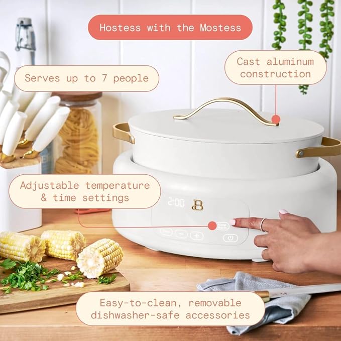 Beautiful 10-in-1 6-Qt Programmable Multi-Cooker with Oven-Safe Pot & 7 Presets – Slow Cook, Rice, Steam, Sauté (White)