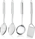 4 Pack Stainless Steel Cooking Utensils Set, Kitchen Utensils Set, Slotted Spoon, Soup Ladle, Serving Spoon and Slotted Spatula, Ergonomic Handle, Dishwasher Safe