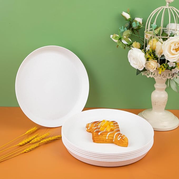 EI 18pcs White Wheat Straw Dinner Plates,Lightweight Dinner Plates,Premium Reusable Plastic Plates,Unbreakable Deep Dinner Plates for School,Family Dinner,Picninc