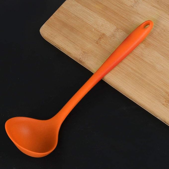uxcell Silicone Soup Ladle Spoon 8.5 Inch Heat Resistant to 450°F One Piece Design Restaurant Kitchen Cooking Utensil for Serving Soup Orange