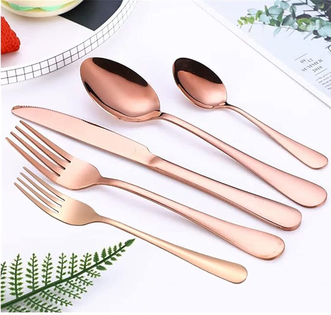 Copper Cutlery Modern Rose Gold Silverware Set Stainless Steel Flatware 60 Pieces Service 12 People for Home Restaurant Kitchen Utensils Parties