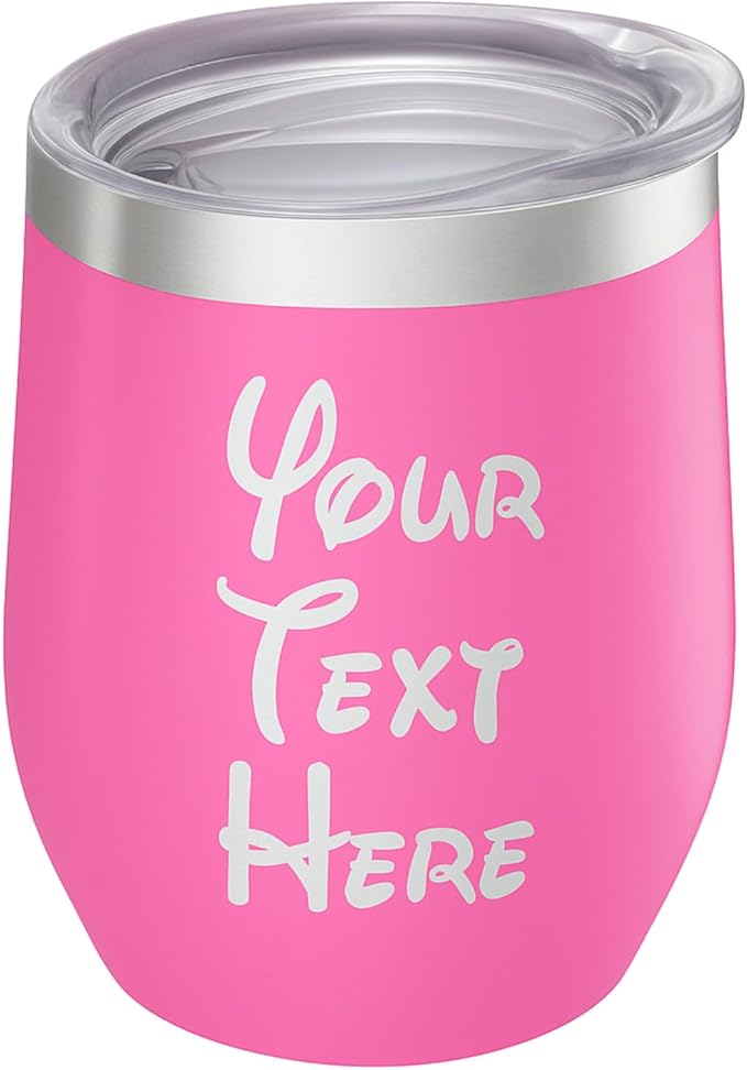 Gifts Inscribed Personalized Wine Tumbler with Lid – Pink Custom Text Engraved Stainless Steel Insulated Mug for Hot & Cold Drinks – Customized Bridesmaid, Wedding, or Birthday Gift