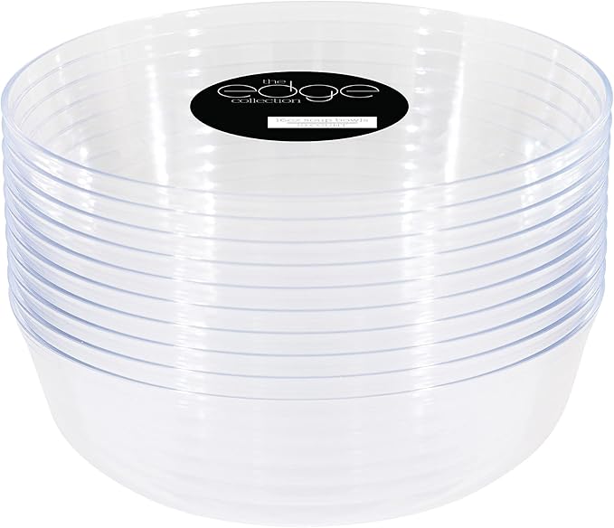 [30 Pack 16 OZ Bowls] Edge Collection Clear Plastic Party Bowls Premium heavyweight Elegant Disposable Tableware Dishes