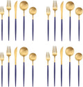 Matte Gold Silverware Set with blue handle, Bysta 20-Piece Stainless Steel Flatware Set, Kitchen Utensil Set Service for 4, Tableware Cutlery Set for Home and Restaurant, Satin Finish, Dishwasher Safe