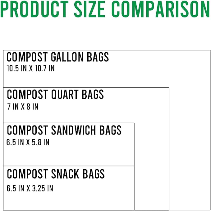 Compostable Combo Storage Zip Bags 290 Count, Resealable Variety Pack with Organizer, Reclosable Biodegradable Eco-Friendly Compost Snack, Sandwich, Quart, Gallon Assorted Size Bags