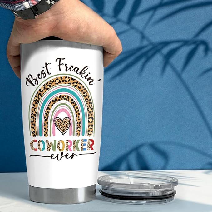 SANDJEST Coworker Tumbler 20oz Stainless Steel Insulated Coffee Travel Mug Cup - Goodbye Farewell Gifts for Women Work Besties Boss Female Friend