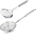 TENTA Kitchen Multi Kitchen Utensil Stainless Steel Cooking Skimmer Slotted Fish Turner Spatula Spoon Colander Drain Water Filter Spoon Ladle Spider Strainer Skimmer Ladle for Cooking &Frying (2pcs)