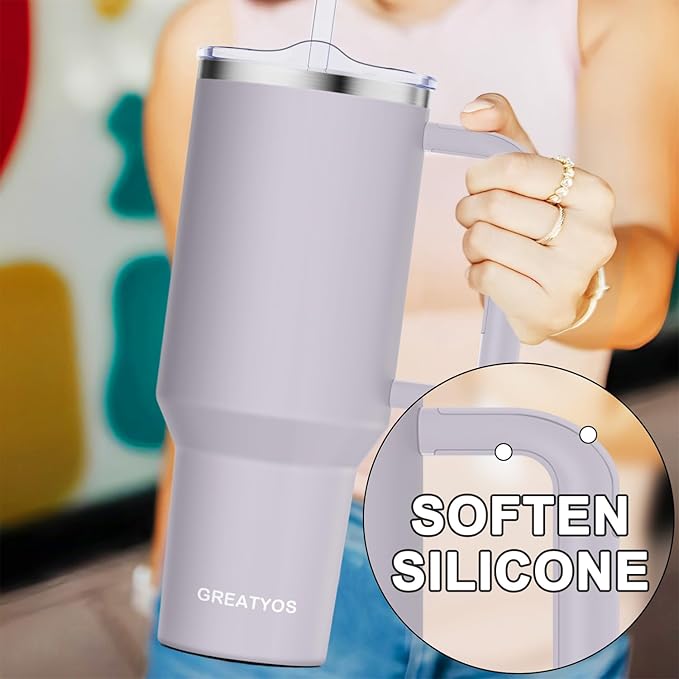 40 oz Tumbler with Handle and Straw Lid Insulated Tumblers Cups with Lids Straws Double Wall Vacuum Leak Proof Stainless Steel 40oz Tumbler Travel Mug Gifts for Men Women Him Her (Orchid)