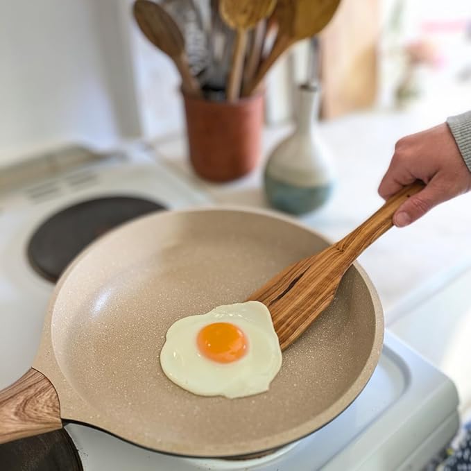 OLIVE WOOD SPATULA - Built-in Herb Stripper, Wooden Frying Spatula, Artisan Utensil, Fair-Trade, Handcrafted Cooking Utensils -LESVOS WOODCRAFT
