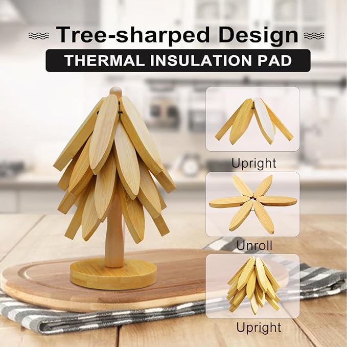 EGO LIFE Wooden Trivet Tree Set for Hot Dishes, 100% Natural Wood Trivets, Expandable Design Coasters, Foldable Tree-Sharped Placemats with 4PCS(Original Color)