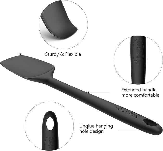 Coukre Silicone Spatula Set of 5,High Temperature Resistant, Food Grade Silicone, Dishwasher Safe, for Baking, Cooking (Beige Black)
